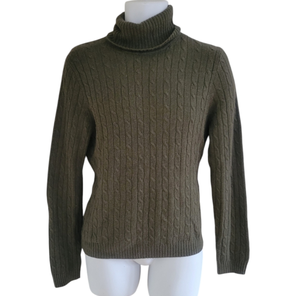 J. Crew Olive Green Cable Knit Turtleneck Sweater
